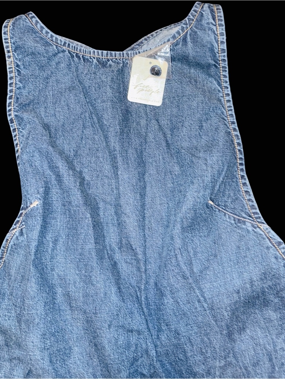 Free People Washed Blue Denim Wide-Leg Overalls - Picture 5 of 6